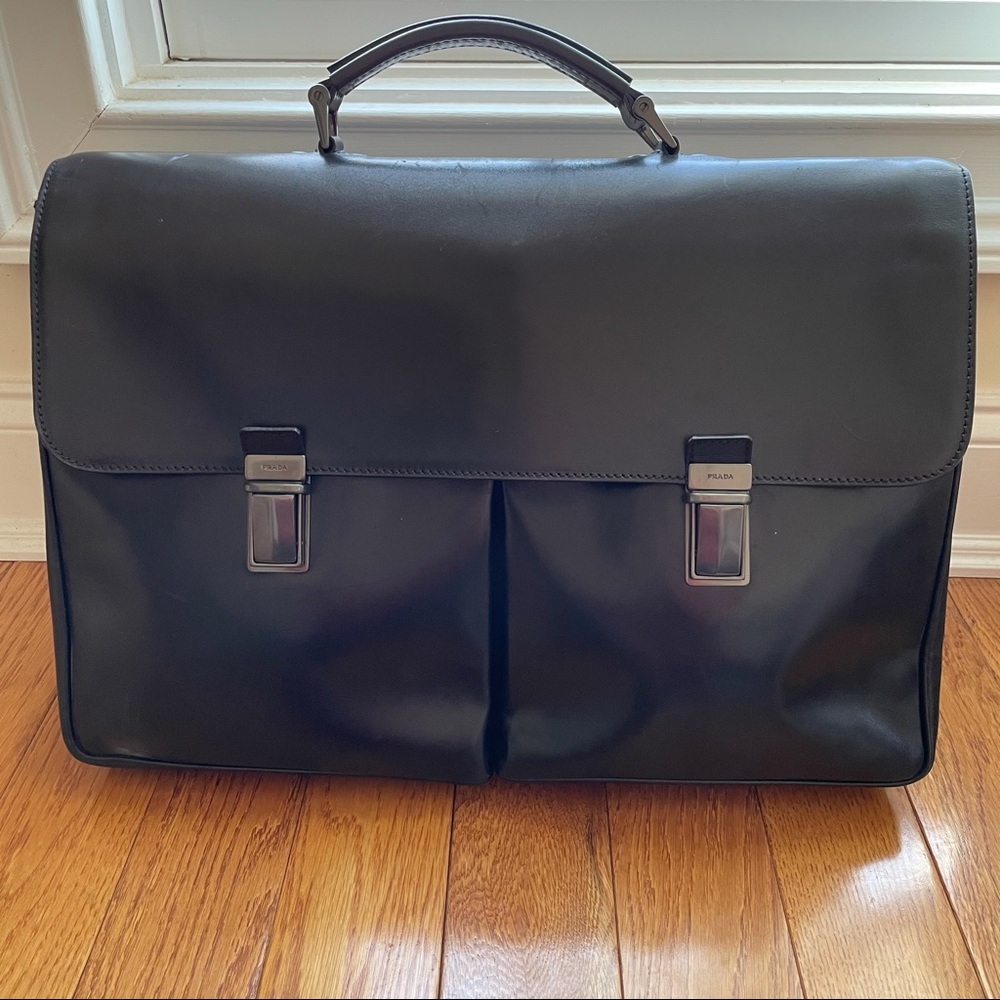 Prada leather brief case. Fits laptop